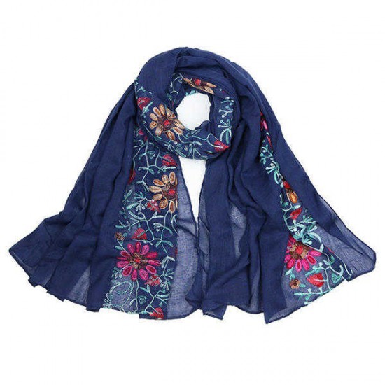 Women Floral Ethnic Embroidery Printing Scarf Cotton Shawls Scarves Vogue Ladies Scarf