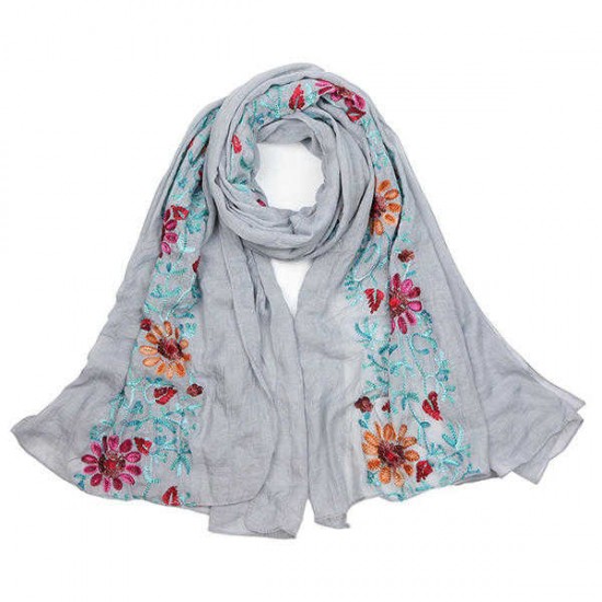 Women Floral Ethnic Embroidery Printing Scarf Cotton Shawls Scarves Vogue Ladies Scarf