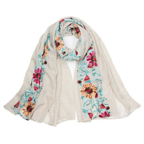 Women Floral Ethnic Embroidery Printing Scarf Cotton Shawls Scarves Vogue Ladies Scarf