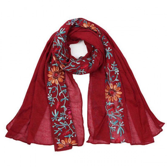 Women Floral Ethnic Embroidery Printing Scarf Cotton Shawls Scarves Vogue Ladies Scarf