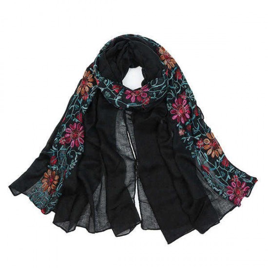 Women Floral Ethnic Embroidery Printing Scarf Cotton Shawls Scarves Vogue Ladies Scarf