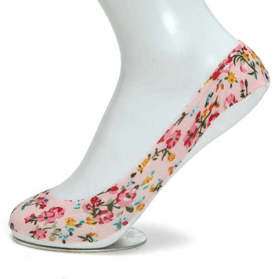 Women Floral Print Invisible Antiskid Cotton Boat Socks Shallow Liner No Show Peep Low Cut Hosiery