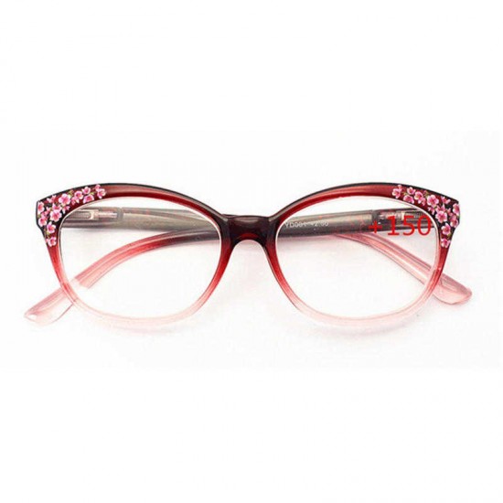 Women Floral Resin Cat Eye Reading Glasses Ultra Light Portable Anti-Fatigue Computer Glasses