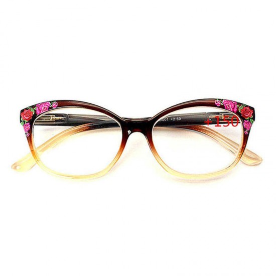 Women Floral Resin Cat Eye Reading Glasses Ultra Light Portable Anti-Fatigue Computer Glasses