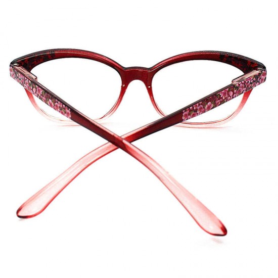 Women Floral Resin Cat Eye Reading Glasses Ultra Light Portable Anti-Fatigue Computer Glasses