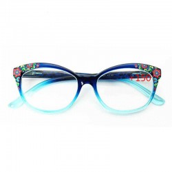 Women Floral Resin Cat Eye Reading Glasses Ultra Light Portable Anti-Fatigue Computer Glasses