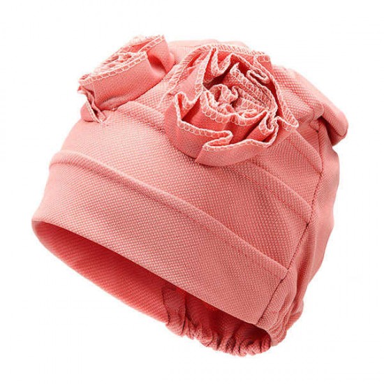 Women Flower Cotton Beanies Cap Solid Outdoor Windproof Warm Bonnet Hat