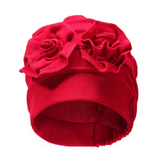 Women Flower Cotton Beanies Cap Solid Outdoor Windproof Warm Bonnet Hat