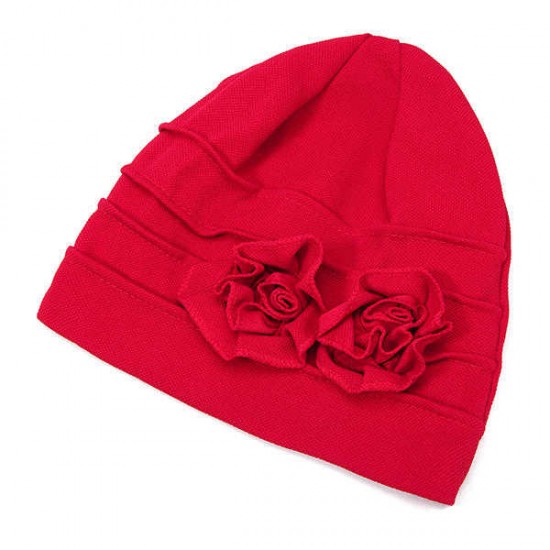 Women Flower Cotton Beanies Cap Solid Outdoor Windproof Warm Bonnet Hat