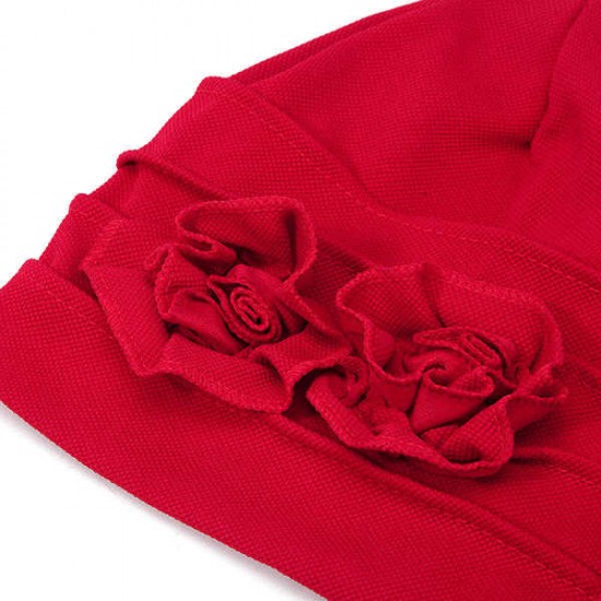 Women Flower Cotton Beanies Cap Solid Outdoor Windproof Warm Bonnet Hat