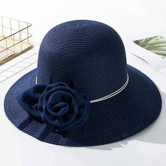 Women Flower Foldable Sunscreen Bucket Straw Hat Outdoor Casual Travel Beach Sea Floppy Hat