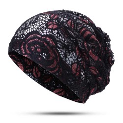 Women Flower Hollow Lace Beanie Hat Ethnic Turban Chemo Cap