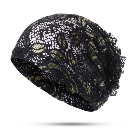 Women Flower Hollow Lace Beanie Hat Ethnic Turban Chemo Cap