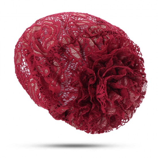 Women Flower Hollow Lace Beanie Hat Ethnic Turban Chemo Cap