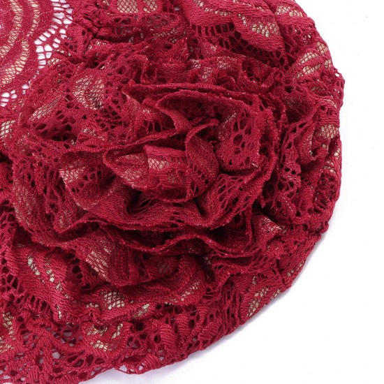 Women Flower Hollow Lace Beanie Hat Ethnic Turban Chemo Cap