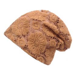 Women Flowers Lace Breathable Beanie Hat Comfortable Soild Color Sunshade Hat