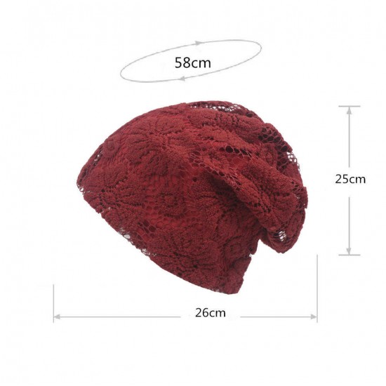 Women Flowers Lace Breathable Beanie Hat Comfortable Soild Color Sunshade Hat