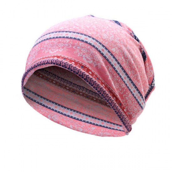 Women Flowers Printing Cotton Beanies Cap Casual Warm Bonnet Hat Double Use Collar Scarf