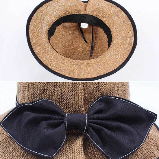 Women Foldable Big Bow Bucket Cap Outdoor Sunshade Visor Beach Hat