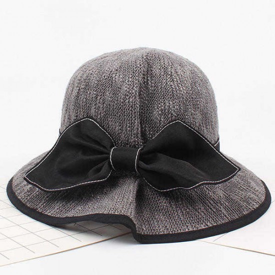 Women Foldable Big Bow Bucket Cap Outdoor Sunshade Visor Beach Hat