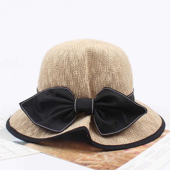 Women Foldable Big Bow Bucket Cap Outdoor Sunshade Visor Beach Hat