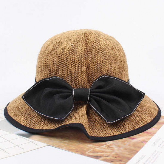 Women Foldable Big Bow Bucket Cap Outdoor Sunshade Visor Beach Hat