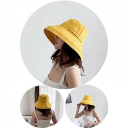 Women Foldable Cotton And Linen Bucket Hat Double Buckle Monochrome Beach Curling Sun Hat