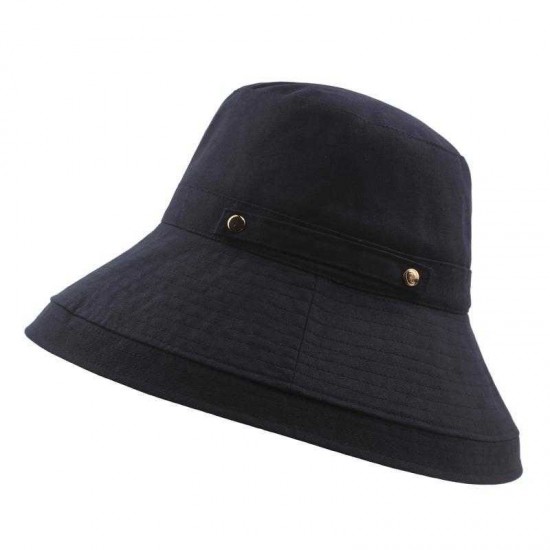 Women Foldable Cotton And Linen Bucket Hat Double Buckle Monochrome Beach Curling Sun Hat