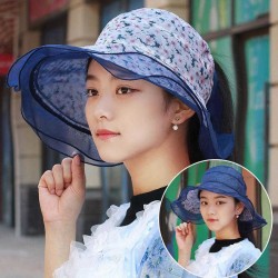 Women Foldable Double-sided Wear Summer Sun Empty Top Hat Outdoor Driving Travel Ponytail Cap