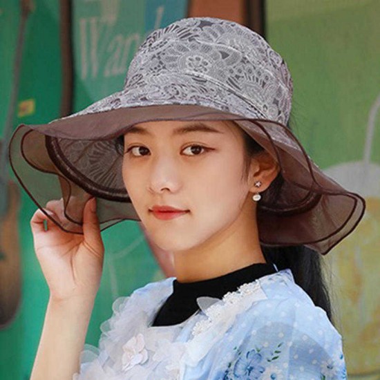 Women Foldable Double-sided Wear Summer Sun Empty Top Hat Outdoor Driving Travel Ponytail Cap