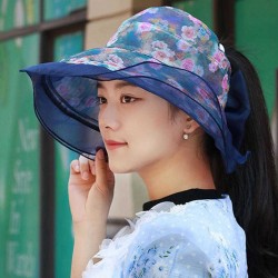 Women Foldable Double-sided Wear Summer Sun Empty Top Hat Outdoor Driving Travel Ponytail Cap