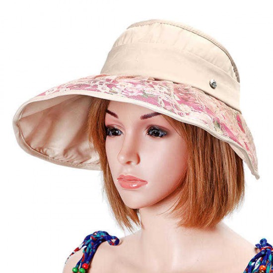 Women Foldable Empty Top Beach Hat Outdoor Travel Wide Brim Sunscreen Visor Hat