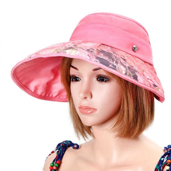 Women Foldable Empty Top Beach Hat Outdoor Travel Wide Brim Sunscreen Visor Hat