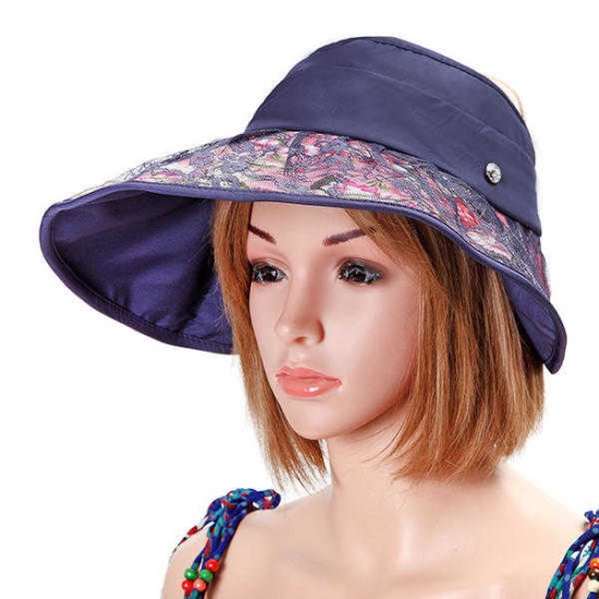 Women Foldable Empty Top Beach Hat Outdoor Travel Wide Brim Sunscreen Visor Hat