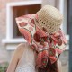 Women Foldable Hollow Beach Sun Straw Hat Large Wide Brim Flower Print Sunscreen Sun Hat