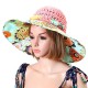 Women Foldable Hollow Beach Sun Straw Hat Large Wide Brim Flower Print Sunscreen Sun Hat