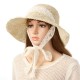 Women Foldable Lace Tie Handmade Straw Hat Sunscreen Travel Beach Floppy Hat