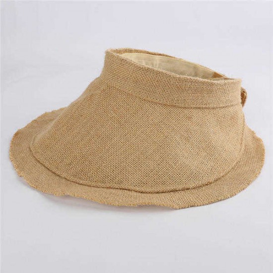 Women Foldable Solid Empty Top Beach Straw Hat Causal Wide Brim Sunscreen Sunshade Cap