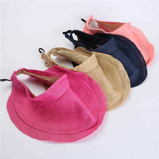 Women Foldable Solid Empty Top Beach Straw Hat Causal Wide Brim Sunscreen Sunshade Cap