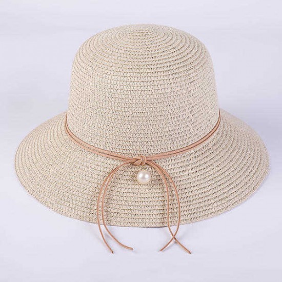 Women Foldable Straw Beach Cap Summer Vacation Sunscreen Bucket Cap