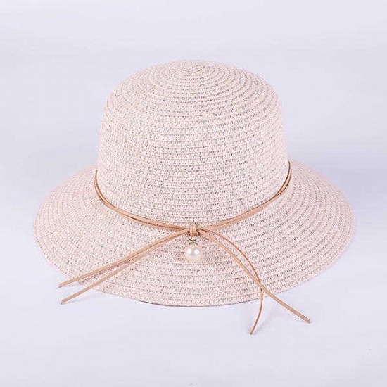 Women Foldable Straw Beach Cap Summer Vacation Sunscreen Bucket Cap