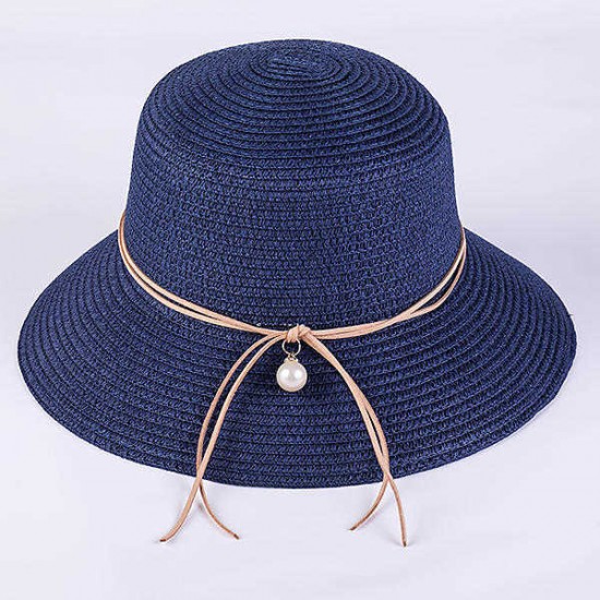 Women Foldable Straw Beach Cap Summer Vacation Sunscreen Bucket Cap