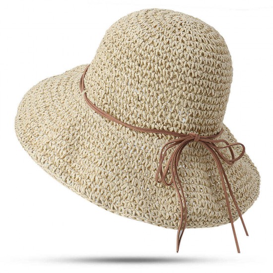 Women Foldable Sunscreen Anti-UV Bucket Straw Hat Outdoor Casual Travel Beach Sea Floppy Hat