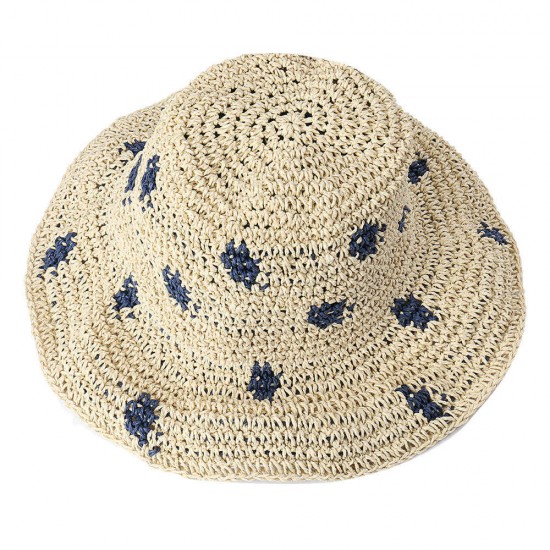 Women Foldable Sunscreen Bucket Straw Hat Outdoor Casual Travel Beach Sea Floppy Hat