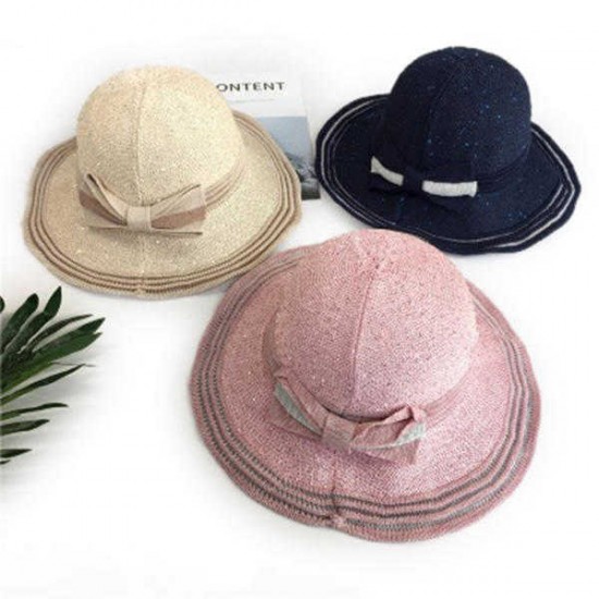 Women Foldable Sunshade Beach Hat Outdoor Breathable Bowknot Bucket Cap