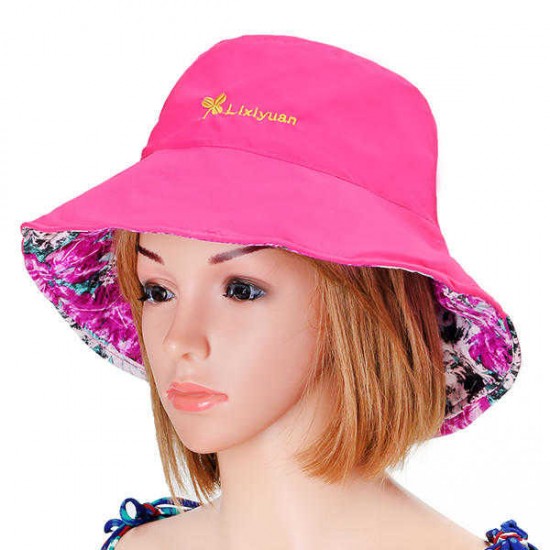 Women Folding Floral Fisherman Hat Double Sided Wear Summer Beach Wide Brim Visor Cap