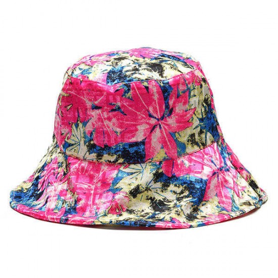 Women Folding Floral Fisherman Hat Double Sided Wear Summer Beach Wide Brim Visor Cap