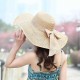 Women Folding Woven Wide Brimmed Bucket Hat Outdoor Beach Dress Visor with Bowknot