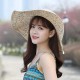 Women Folding Woven Wide Brimmed Bucket Hat Outdoor Beach Dress Visor with Bowknot