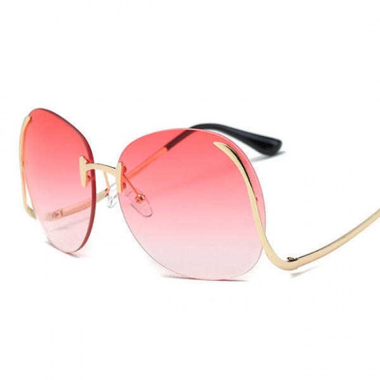 Women Frameless Curved Leg Anti-UV Sunglasses Gradient Color Lens Glasses